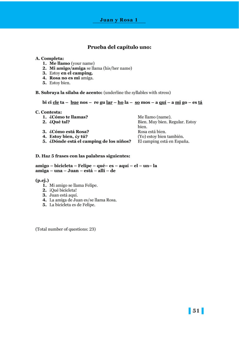 Juan y Rosa, Solutions Book | Juan y Rosa learning method Spanish